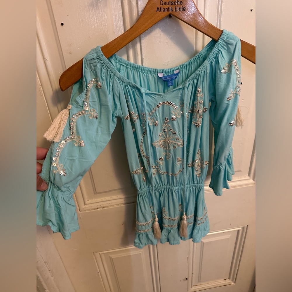 Blue ginger hawaii Light Blue Embroidered girls dress so cute size 4 guc